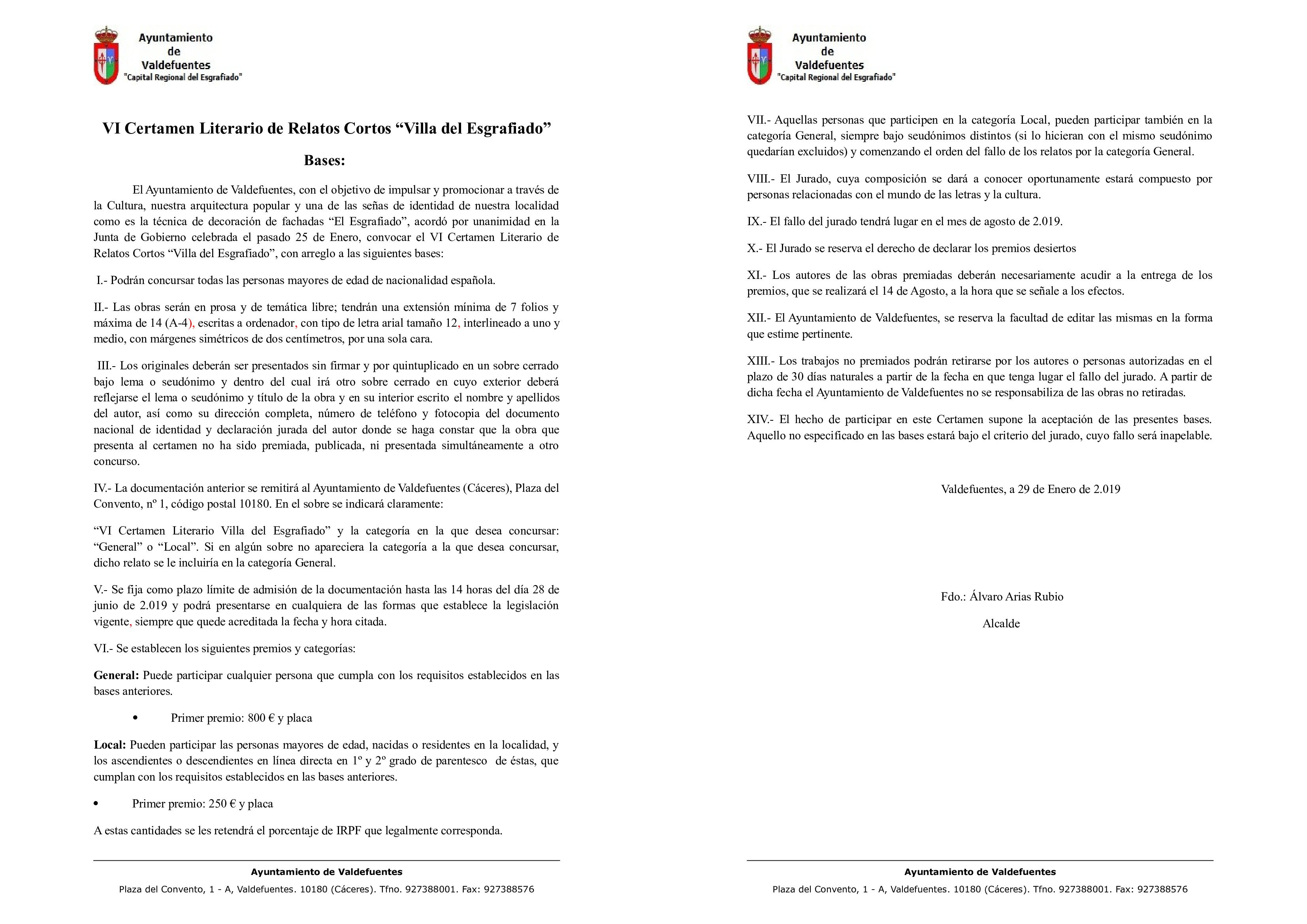 Imagen Bases VI Certamen Literario de Relatos Cortos 'Villa del Esgrafiado'
