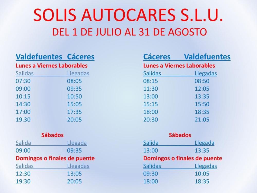 Imagen Horario de verano Autocares Solís