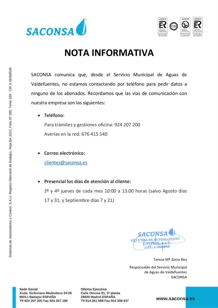 Imagen Bando Municipal - Nota Informativa Saconsa