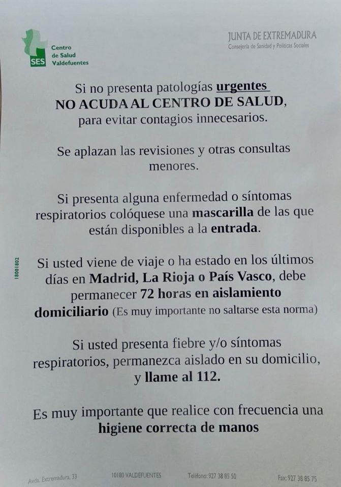 Imagen Nota Informativa Centro de Salud de Valdefuentes